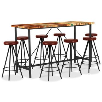 vidaXL 9-delige Barset massief gerecycled hout en echt leer, Verzenden