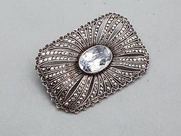 Argent, Art déco, spinelle bleue (testé) - Broche - +