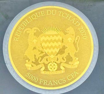 Tsjaad. 5000 Francs Klimazonen , oro 1/200 Oz (.999) (Zonder