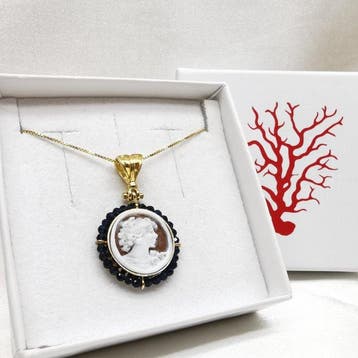 Argent 925 - Collier avec pendentif - Caméo gravé à la main