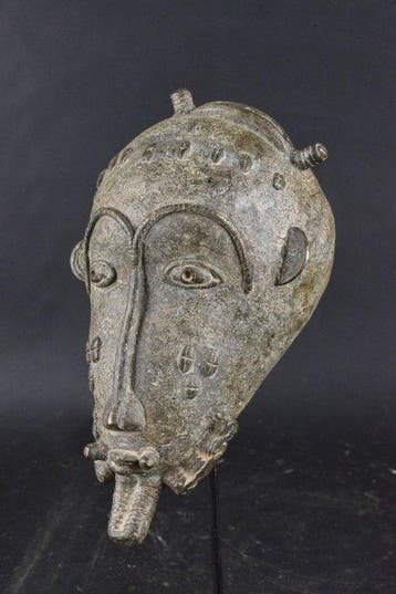 Afrikaanse bronzen hoofd - Baule - Ivoorkust, Antiquités & Art