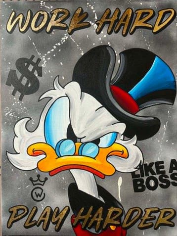 Xavier Van Walsem (1980) - Scrooge mcduck Work hard play, Antiek en Kunst