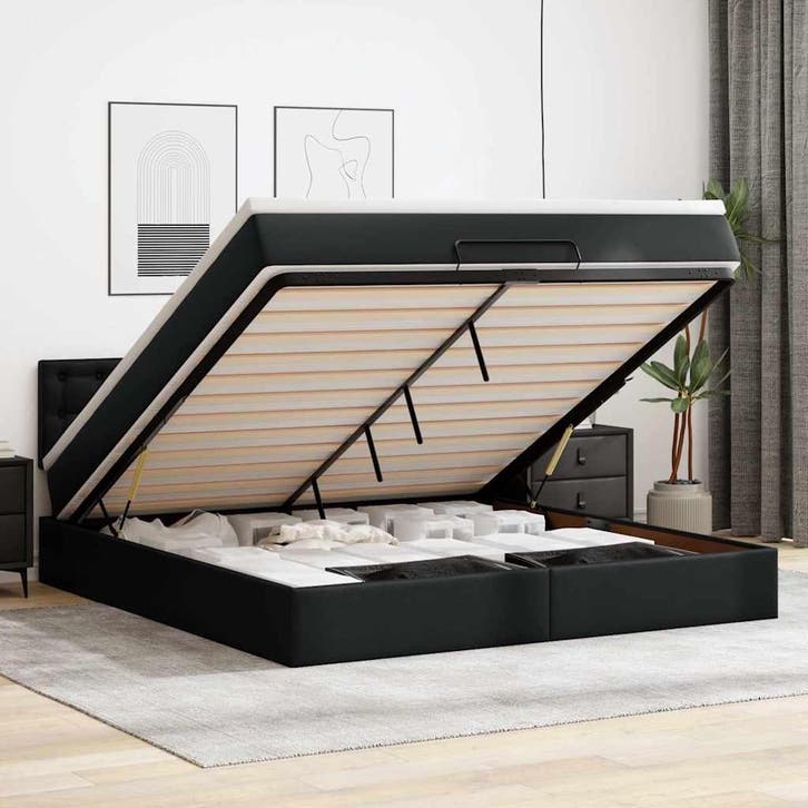 vidaXL Bed poef met matrassen en LEDs 160x200cm kunstleer, Maison & Meubles, Chambre à coucher | Lits, Envoi