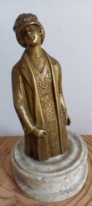sculptuur, Presse papier dame - 17 cm - Gepatineerd brons