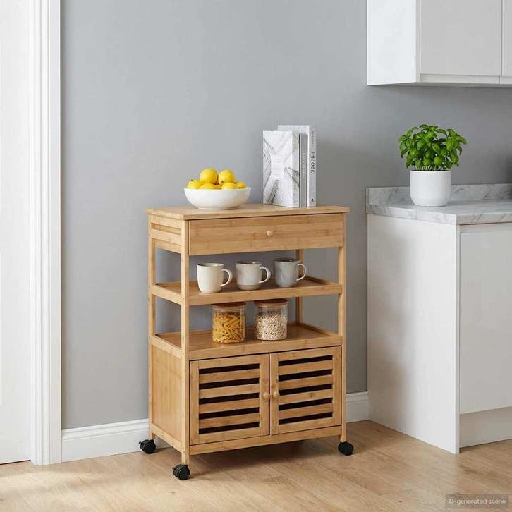 vidaXL Keuken Trolley met Wielen Naturel 59,5 x 36 x 82 cm, Huis en Inrichting, Keuken | Keukenbenodigdheden, Nieuw, Verzenden