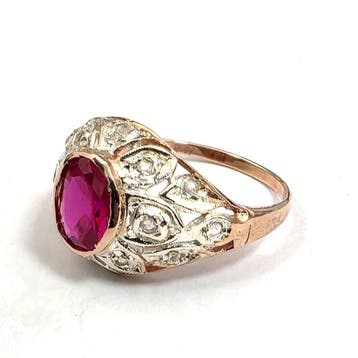 Zonder minimumprijs - Ring - 9 kt. Roségoud, Zilver Spinel -, Nieuw