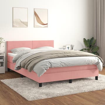 vidaXL Boxspring met matras fluweel roze 140x200 cm, Verzenden, Nieuw