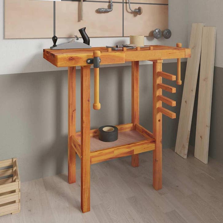 vidaXL Werkbank met bankschroeven 92x48x83 cm massief, Bricolage & Construction, Établis, Envoi