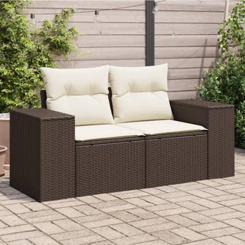 vidaXL Tuinbank 2-zits met kussens poly rattan bruin, Tuin en Terras, Verzenden, Nieuw