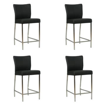 Set van 4 Leren barkrukken Revolt laag - Toledo Nero, Nieuw, Leer, Ophalen of Verzenden, 90 cm of meer
