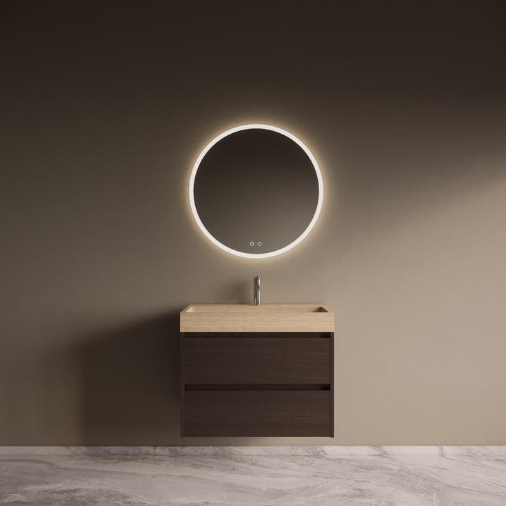 Badmeubelset Riga Travertin met Wastafel 80 cm Bruin Eiken, Doe-het-zelf en Bouw, Sanitair, Bad, Nieuw, Ophalen of Verzenden