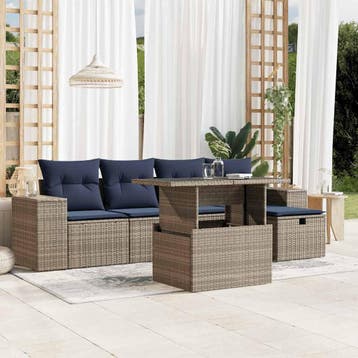 vidaXL 6-delige tuinbankset met kussens, grijs polyrotan, Verzenden, Nieuw