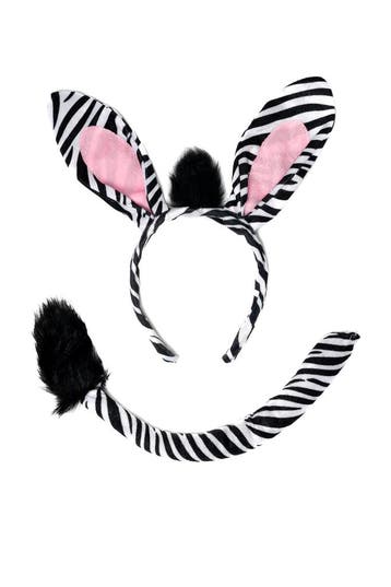 KIMU® Zebra Haarband Oren Staart Diadeem Set Zebraprint Zwar, Ophalen of Verzenden, Nieuw