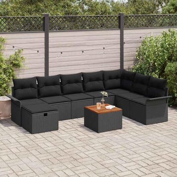 vidaXL Tuinbank Set 9 st Zwart Poly rattan, Verzenden, Nieuw