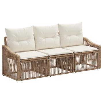 vidaXL Tuinbank Set 3 pcs Beige poly rattan, Tuin en Terras, Tuinsets en Loungesets, Verzenden, Nieuw