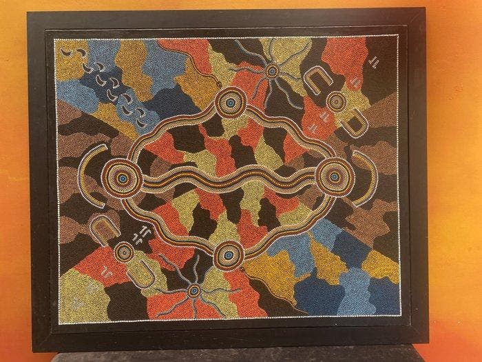 Aboriginale puntenschilderkunst – in klassieke Papunya-stijl, Antiek en Kunst, Kunst | Niet-Westerse kunst