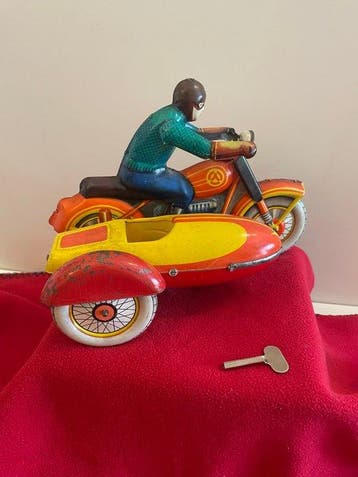 urss - Voiture-jouet Moto con sidecar a carica - 1950-1960 -