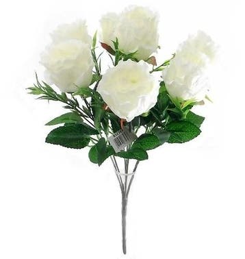 Roos Crinkled Rosebud Bush White met Grass boeket, Nieuw