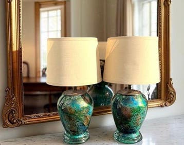Tafellamp (2) - Paar vintage kunstglas-tafellampen van Laque