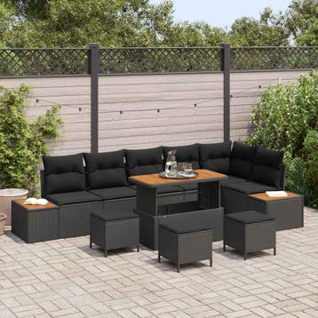 vidaXL Tuinbank Set 10 st 9-Aantal zitplaatsen Zwart, Verzenden