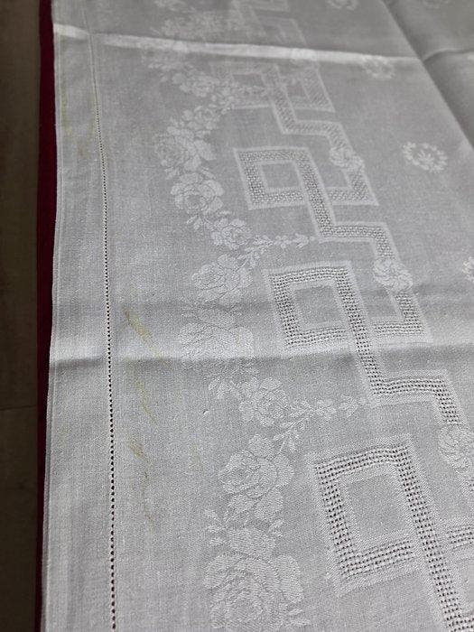 Nappe (13) - 290 cm - 160 cm - Nappe et 12 serviettes., Antiek en Kunst, Antiek | Tapijten, Tafelkleden en Textiel