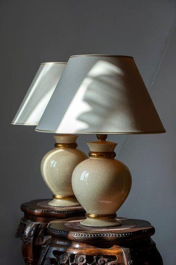 Maison Le Dauphin - Lampe de table (2) - Céramique crémée et