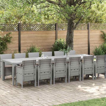 vidaXL Tuin Eettafel Set 13 st Lichtgrijs Polt riet, Verzenden