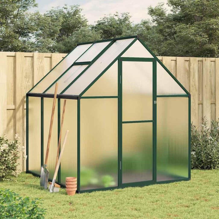 vidaXL Tuinkas met basisframe 169x169x195 cm aluminium groen, Jardin & Terrasse, Serres, Envoi
