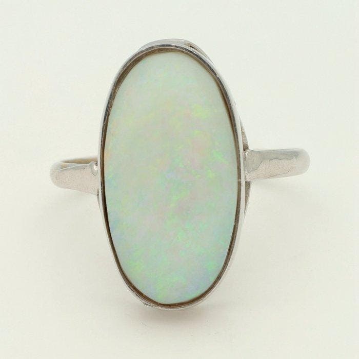 Bague - 14 carats Or blanc - Opaal, Handtassen en Accessoires, Ringen