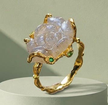 925 zilver - 12 karaat gesneden labradoriet - smaragd - Ring