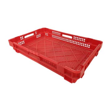Stapelkrat 590x390x90 mm rood kunststof gebruikt, Ophalen of Verzenden