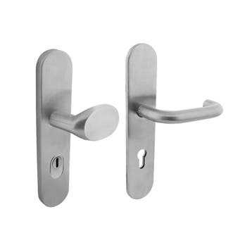 Veiligheidsbeslag SKG3 ovaal knop/klink geborsteld RVS PC..., Ophalen of Verzenden, Nieuw, Klink of Kruk