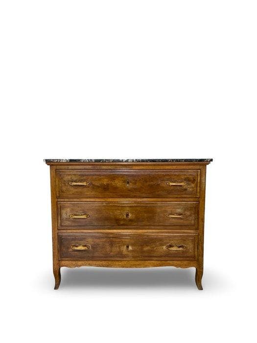 Ladekast - Walnoot, Hout, Messing, Marmer, Antiquités & Art, Curiosités & Brocante