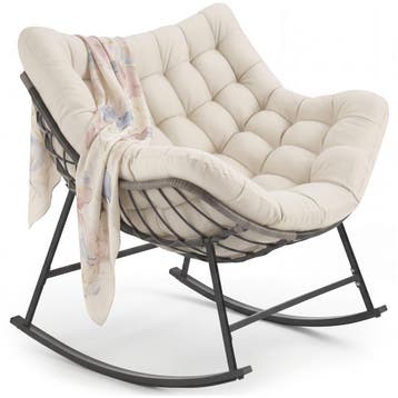 Schommelstoel Tami, gestoffeerd, met stikpatroon - beige, Huis en Inrichting, Stoelen, Verzenden, Nieuw