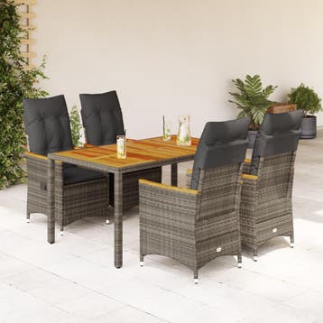 vidaXL 5-delige Tuinset met kussens poly rattan grijs, Verzenden, Nieuw, Tuinset