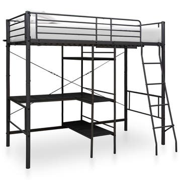 vidaXL Stapelbedframe met tafel metaal zwart 90x200 cm, Verzenden