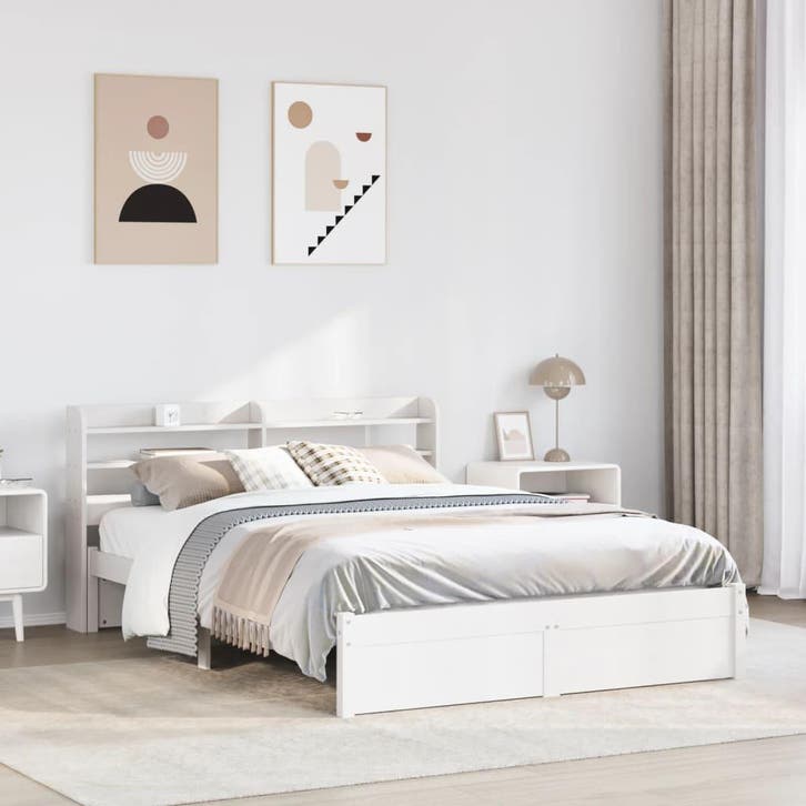 vidaXL Bedframe met hoofdeinde zonder matras 140x190 cm wit, Huis en Inrichting, Slaapkamer | Bedden, Nieuw, Verzenden