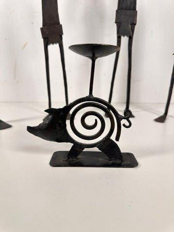 Kandelaar Handgesmede ijzeren figuurlijke kandelaargroep,, Antiek en Kunst