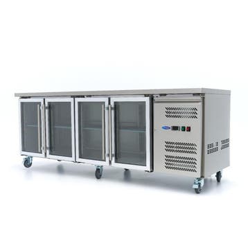 Koelwerkbank - 223 cm - 4 Glazen Deuren, Verzenden