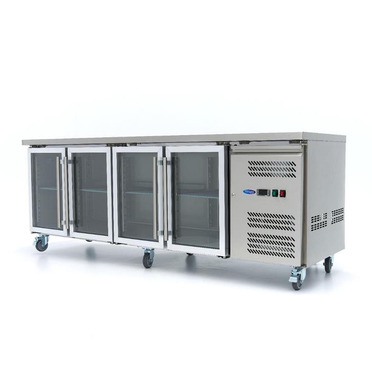 Koelwerkbank - 223 cm - 4 Glazen Deuren, Zakelijke goederen, Horeca | Keukenapparatuur, Nieuw in verpakking, Koelen en Vriezen