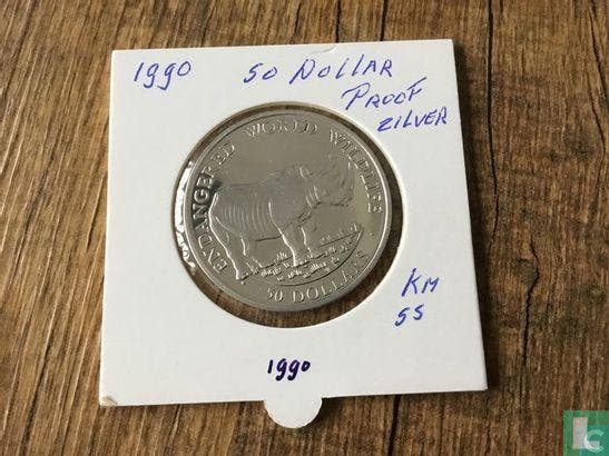 Cookeilanden 50 dollars 1990 (PROOF) Black rhinoceros, Timbres & Monnaies, Monnaies | Océanie, Envoi