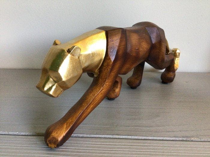 sculptuur, Fraai sluipend luipaard - 9 cm - Hars, Antiek en Kunst, Curiosa en Brocante