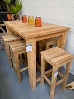 Set bartafel + 6 krukken, teakhout (nieuw, outlet), Tuin en Terras, Tuintafels, Nieuw