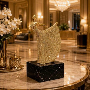 sculptuur, Golden Crystal Ballet Dancer Sculpture Glamorous