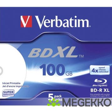 Verbatim BD-R XL Blu-Ray 100GB 4x 5st. Printable Jewelcase, Verzenden, Nieuw in verpakking