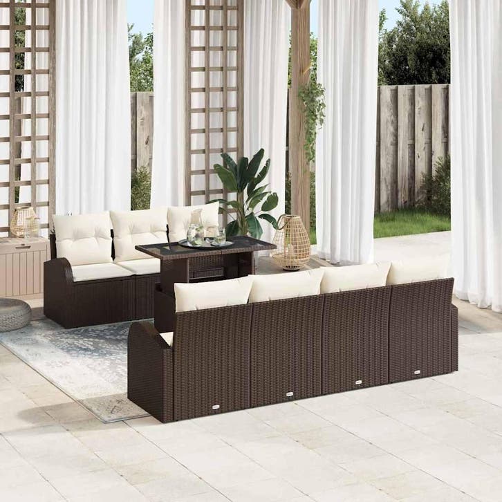 vidaXL Tuinbank Set met kussen met opslag 8 pcs Bruin Poly, Tuin en Terras, Tuinsets en Loungesets, Nieuw, Verzenden