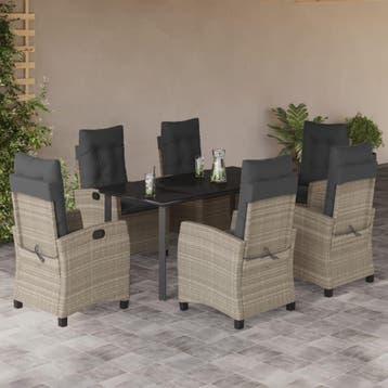 vidaXL 7-delige Tuinset met kussens poly rattan grijs, Verzenden, Nieuw, Tuinset