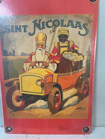 Sint Nicolaas – emaille reclamebord met klassieke auto en