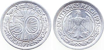 Duitsland 50 Pfennig 1936 E vz+ min Randfehler nickel, Verzenden, België