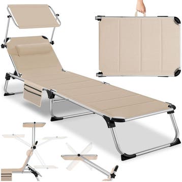 Aluminium ligstoel Lorella, gestoffeerd, opvouwbaar - beige, Verzenden, Nieuw